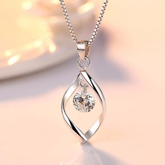 925 sterling silver jewelry crystal zircon retro simple pendant necklace long 45CM