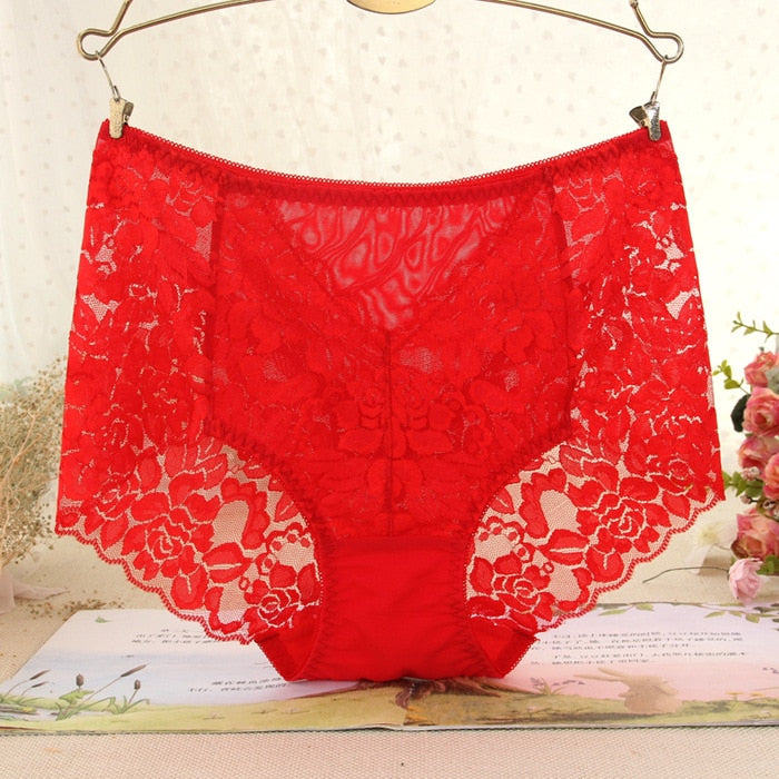 Sexy Mesh Panties High-waist Seamless Lace Briefs Transparent Silk Cotton Health Knickers Lingerie