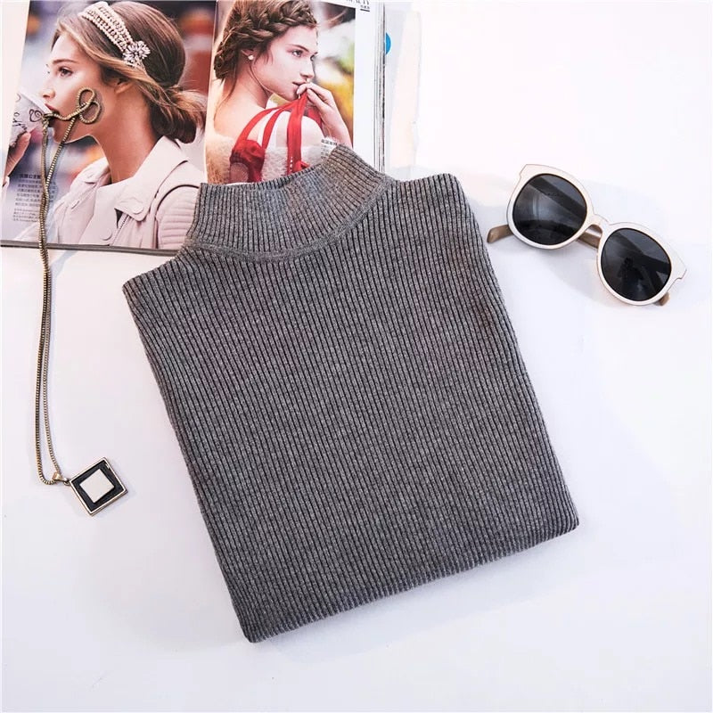 Autumn Winter Top Pull Femme Turtleneck Pullovers Sweaters Long Sleeve Slim Oversize Korean Women Sweater