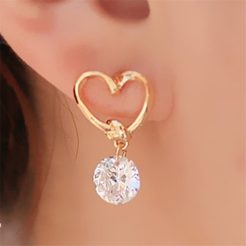 Crystal Flower Drop Earrings Gold colour Rhinestones Earrings