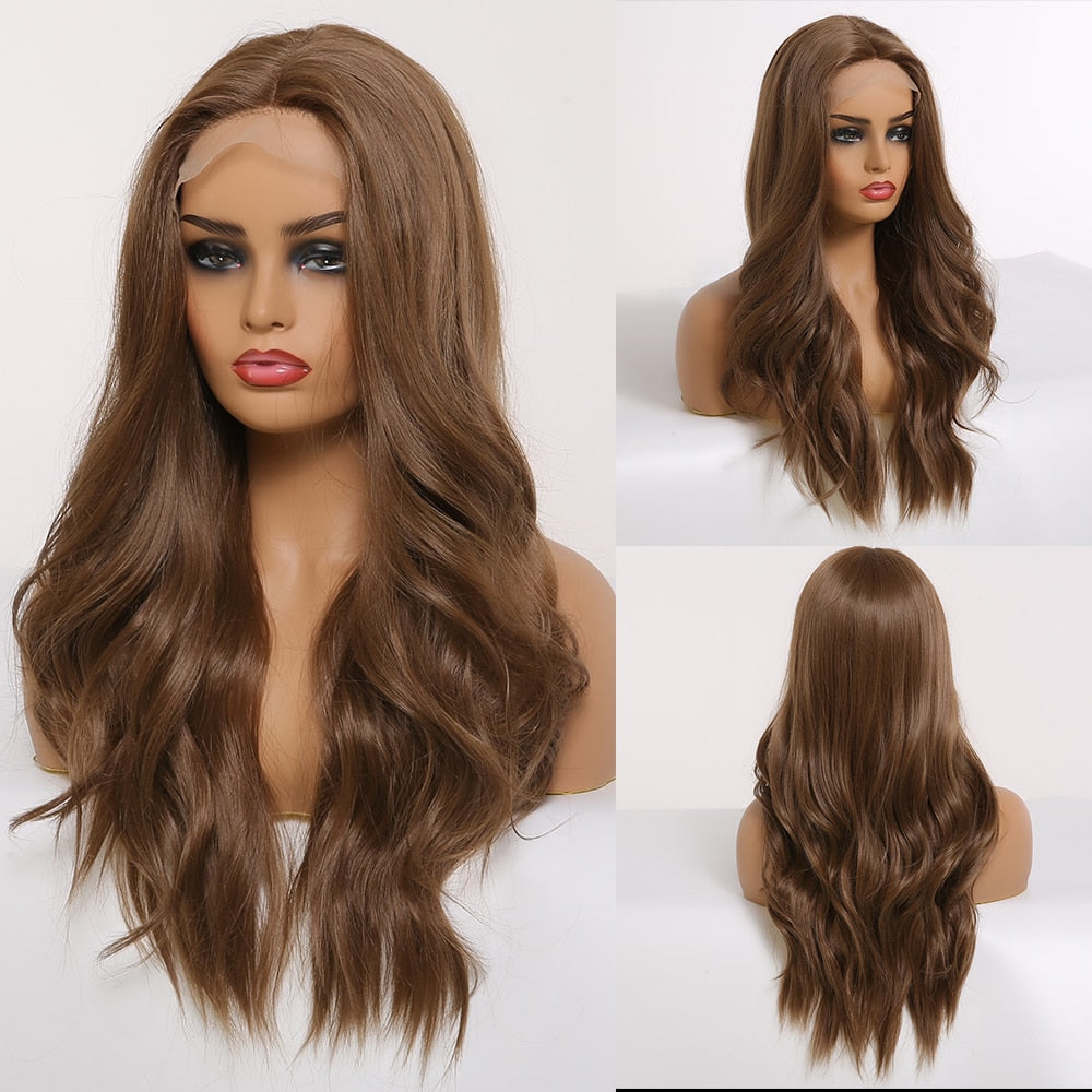 Lace Front Synthetic Natural Hair Wigs Brown Lace Frontal Wig High Density