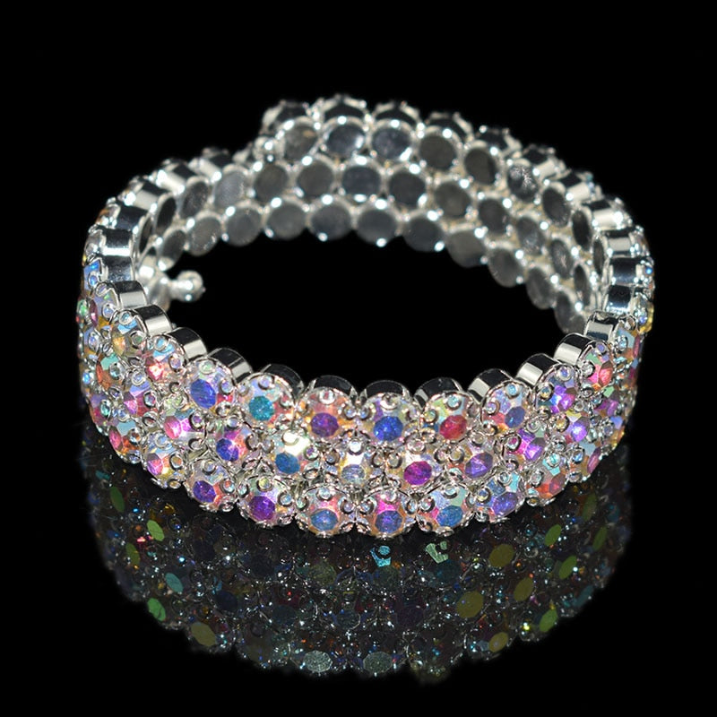 luxurious Multiple Rows Crystal Adjustable Bracelet Bangle Wedding Bracelets Jewelry