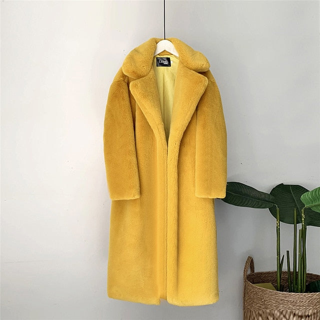 Winter Warm Faux Fur Coat Thick Long Coat Turn Down Collar Women Warm Coat Casaco Feminino