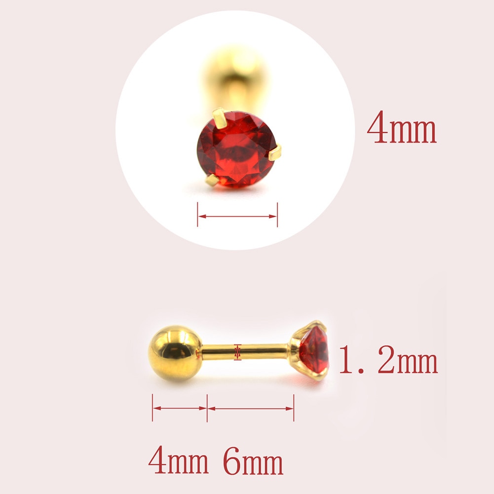 1 pcs Medical Stainless steel Crystal Zircon Ear Studs 4 Prong Tragus Cartilage Piercing Jewelry