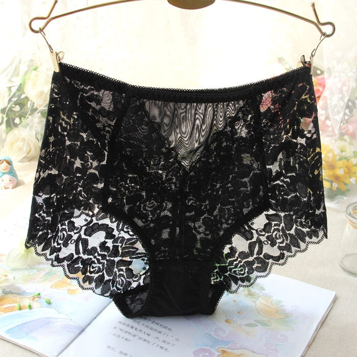 Sexy Mesh Panties High-waist Seamless Lace Briefs Transparent Silk Cotton Health Knickers Lingerie