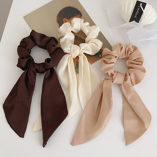 Luxury Satin Silk Bow Streamers Hair Ring Knotted Scrunchie Ponytail Hair Ties