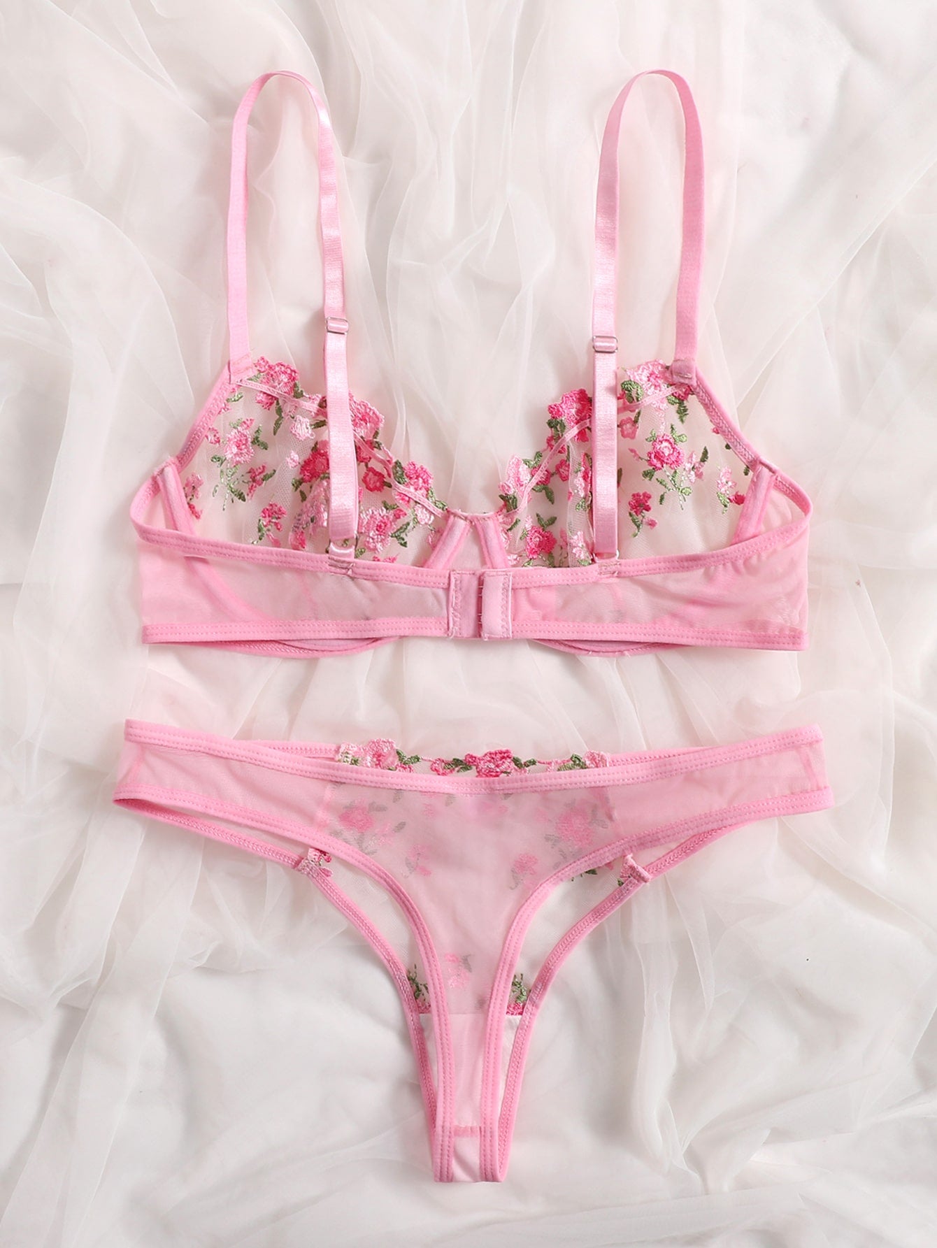 Lingerie Sexy Floral Embroidery Underwear Transparent Lace Short Fairy Set