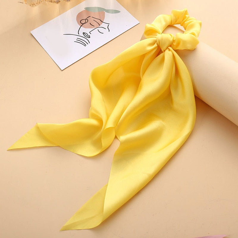 Luxury Satin Silk Bow Streamers Hair Ring Knotted Scrunchie Ponytail Hair Ties