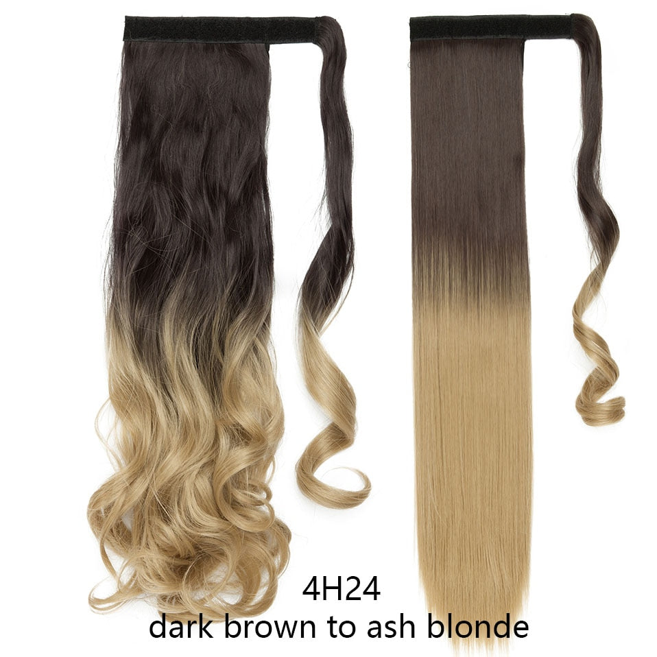 17''23'' Long Straight Ponytail Wrap Around Ponytail Clip in Hair Extensions Natural Hairpiece Headwear Synthetic Hair