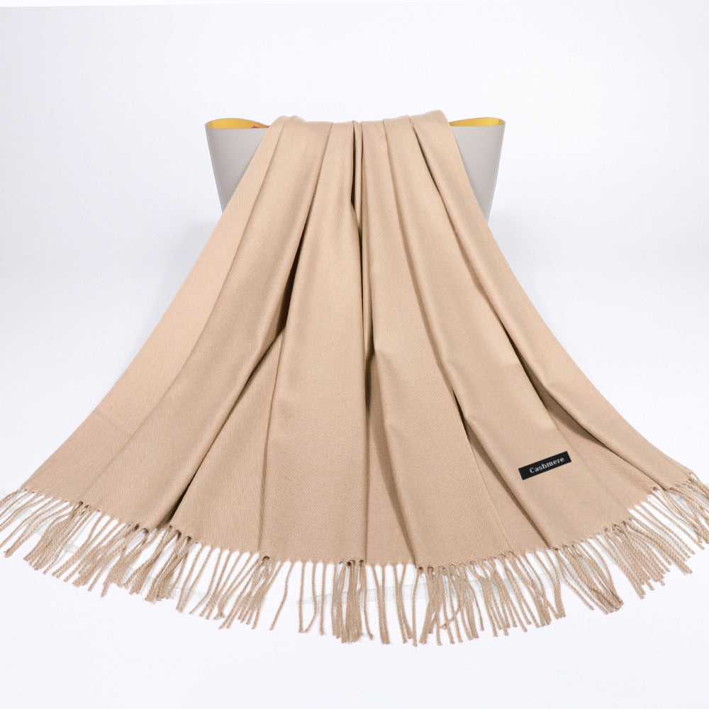 Winter Cashmere Scarf Luxury Scarves Lady Tassel Solid Shawl Wraps Foulard Tippet Pashmina