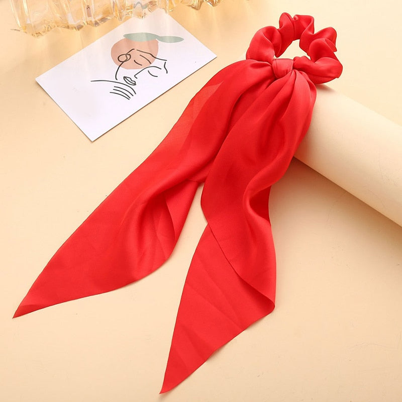 Luxury Satin Silk Bow Streamers Hair Ring Knotted Scrunchie Ponytail Hair Ties