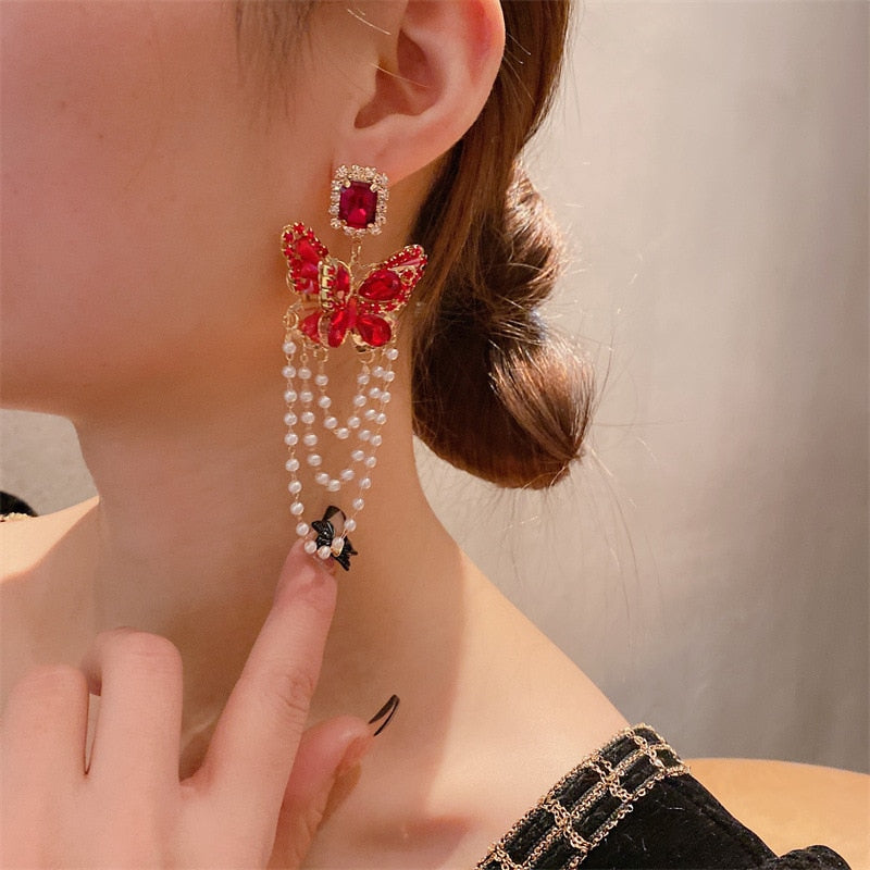 Vintage Luxury Rhinestone Bowknot Drop Earrings Waterdrop Crystal Pendientes Jewelry