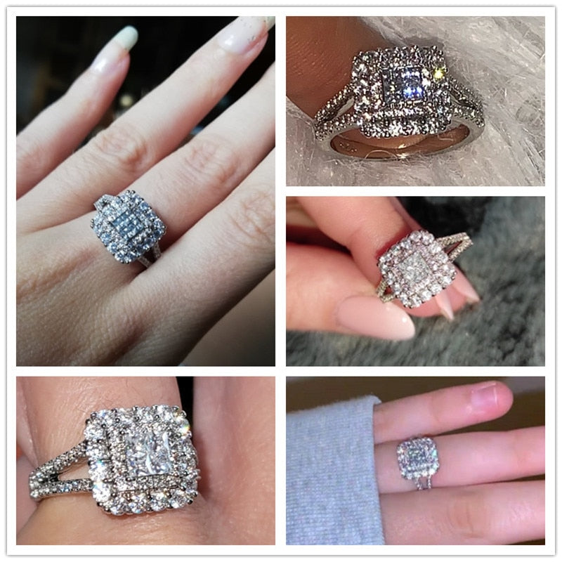 Gorgeous Square Shape Women Ring Iced Out Micro Pave Crystal Zircon Dazzling Bridal Ring