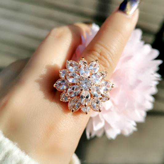 Luxury Crystal Flower Rings For Women Wedding Engagement Jewelry Rose Gold/Silver Color Ring