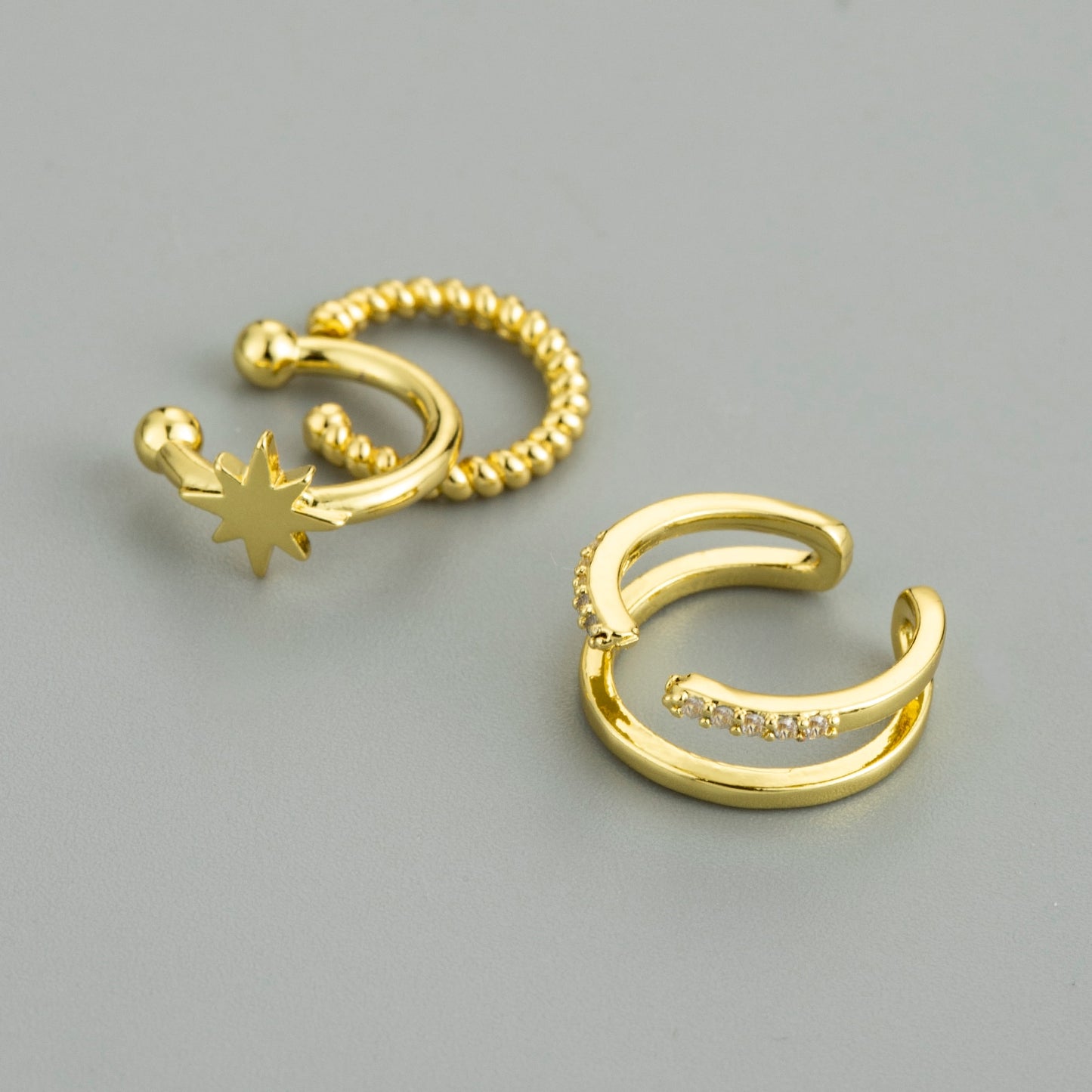 Gold Circle Cz Non-Piercing Ear Clip Fake Piercing Ear Cuff Earrings Jewelry Sets