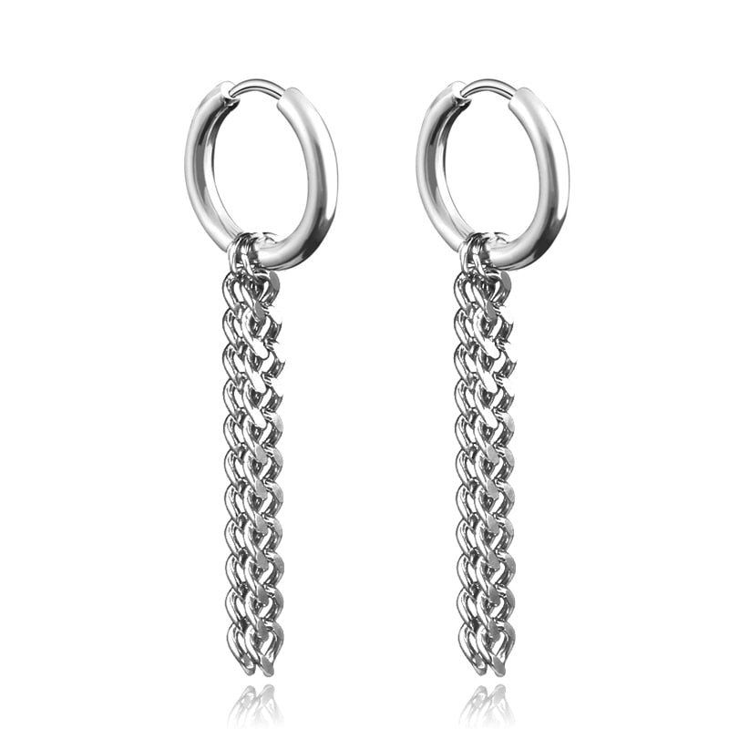 Punk Stainless Steel Chain Hoop Earrings Trendy Goth Pop Pendants Ear Jewelry Accessories