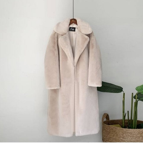 Winter Warm Faux Fur Coat Thick Long Coat Turn Down Collar Women Warm Coat Casaco Feminino