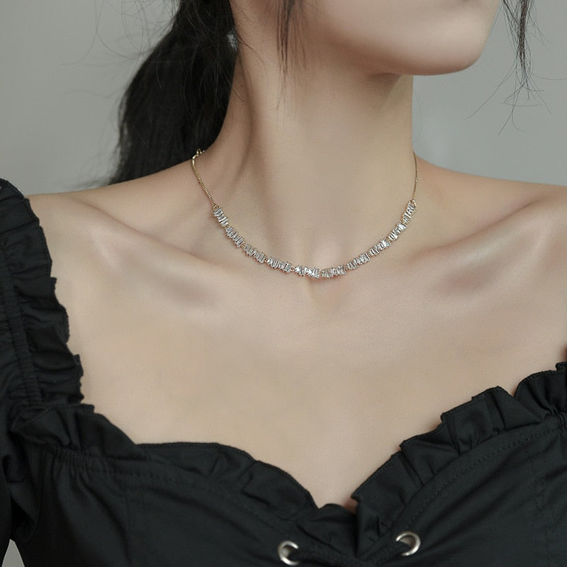 Luxury Shiny Zircon Necklace Stretchable Adjustable Feminine Clavicle Necklace