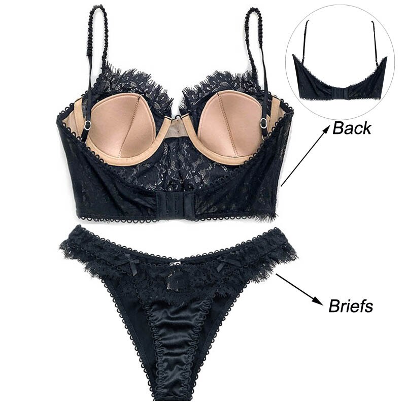 Ultra Thin Lace Underwear Sets Bralette Push Up Brassiere Sexy Eyelash Bra French Lingerie