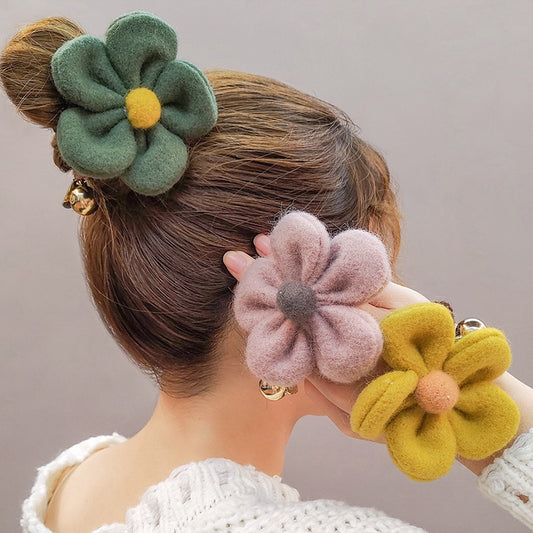 High Elastic Hair Band Plush Flower Hair Clip Scrunchies Girls Sweet Popular Hair Accessories