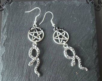 Inverted Crucifix earrings with black glass crystal teardrops. Classic gothic dangling ornamental satanic earrings