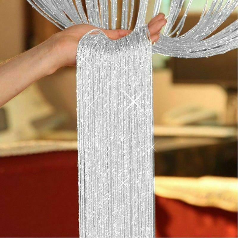 Shiny Tassel Silver Line String Curtain Valance Room Divider Wedding Home Decor