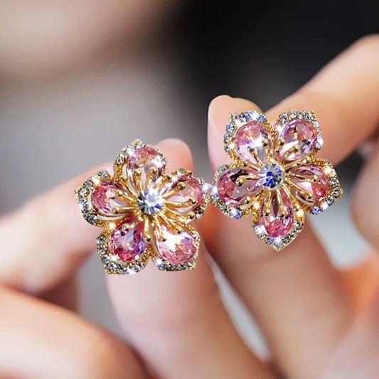 Luxury Crystal Zircon Stud Earrings Vintage Snowflakes Temperament Earrings