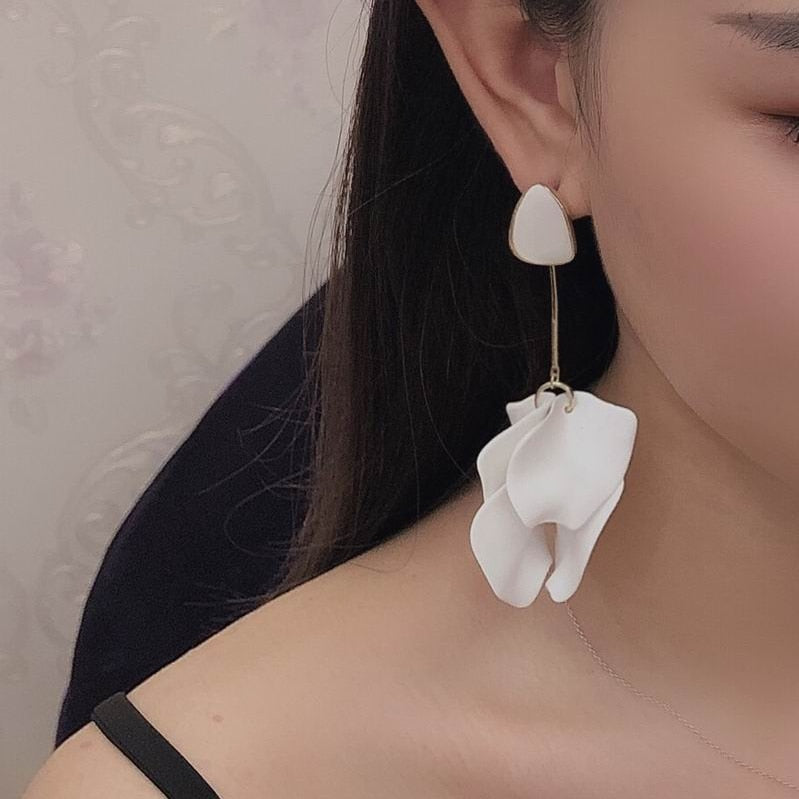 Exaggerated Acrylic Petal Flower Tassel Long Earrings Jewelry