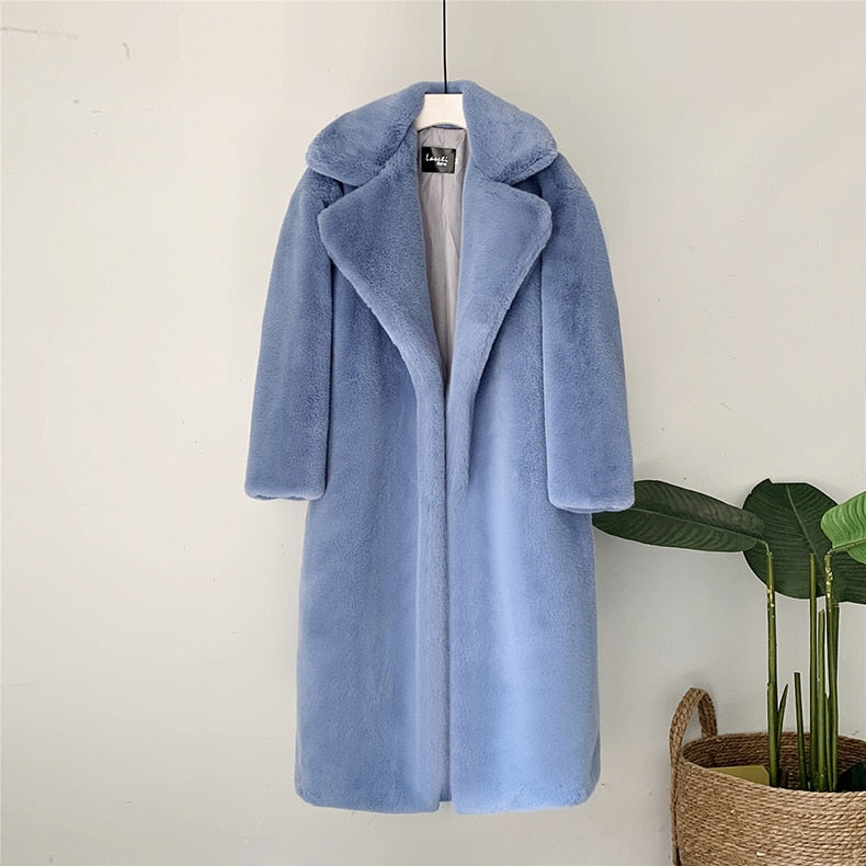 Winter Warm Faux Fur Coat Thick Long Coat Turn Down Collar Women Warm Coat Casaco Feminino