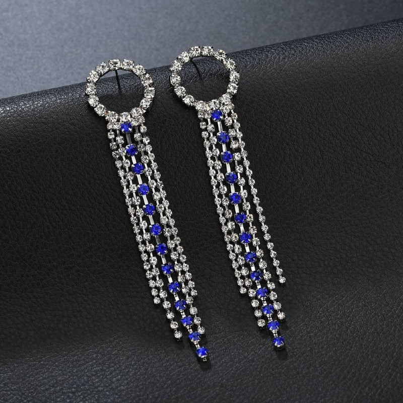 Luxury Rhinestone Crystal Long Tassel Bridal Drop Dangling Earrings Wedding Jewelry