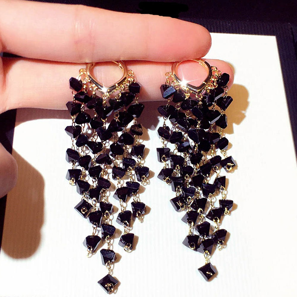 Glamour Crystal Temperament Earrings Long Flash Temperament Elegant Jewelry