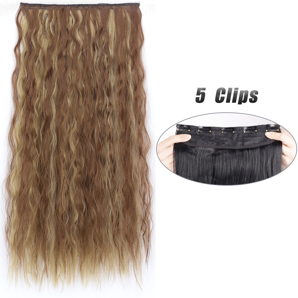 Synthetic 5 Clip In Hair Extensions Long Wave & Curly Hairstyle Hairpiece Natural Fake Hair