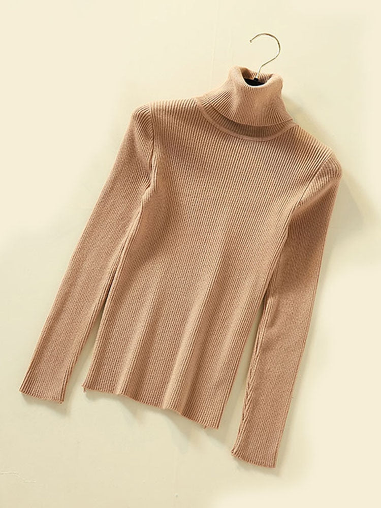 Turtleneck Women Pullover Sweater Spring Jumper Knitted Basic Top Fashion Autumn Long Sleeve