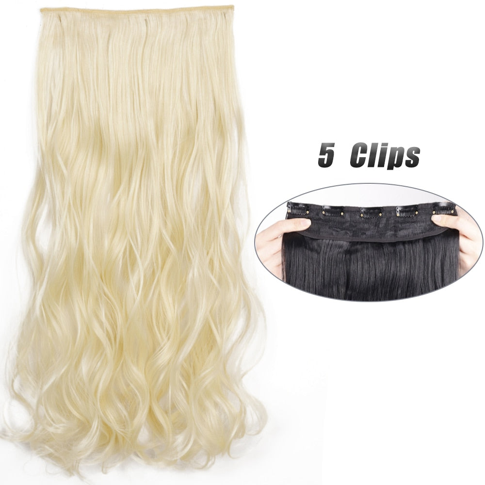 Synthetic 5 Clip In Hair Extensions Long Wave & Curly Hairstyle Hairpiece Natural Fake Hair