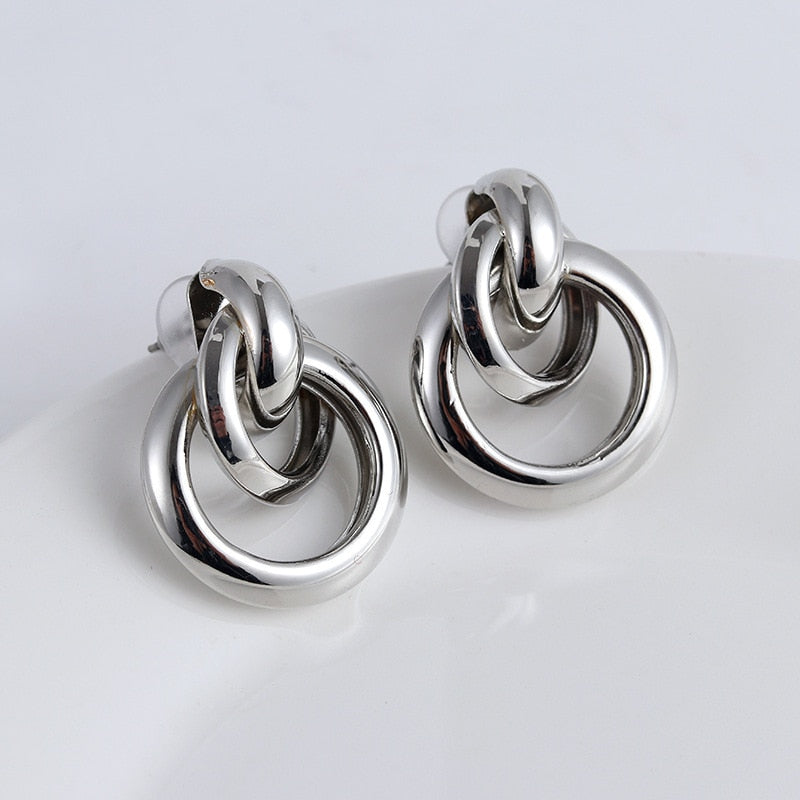 Distortion Interweave Twist Metal Circle Geometric Round Hoop Earrings Accessories