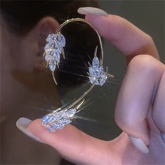 Sparkling Metal Leaf Feather Ear Clips Without Piercing Earrings Fashion Jewelry