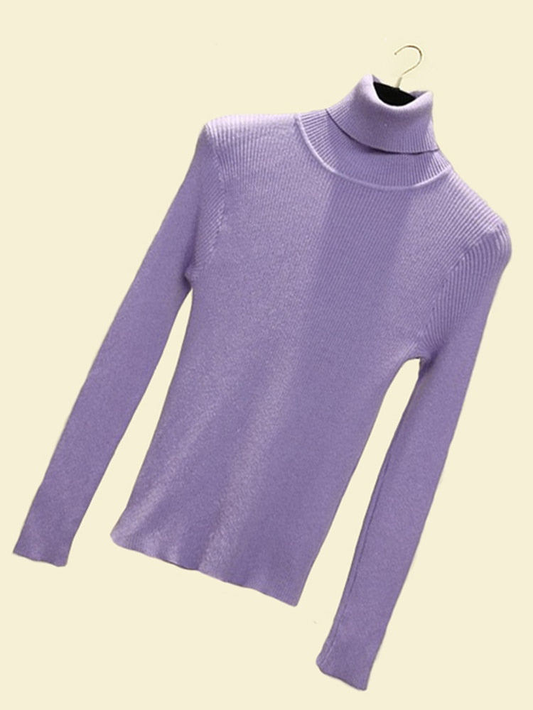 Turtleneck Women Pullover Sweater Spring Jumper Knitted Basic Top Fashion Autumn Long Sleeve