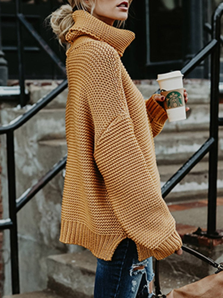 Pullover Thick Autumn Winter Clothes Warm Knitted Oversized Turtleneck Sweater