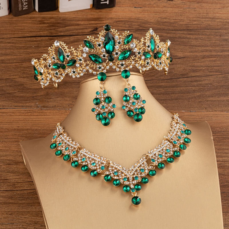 Baroque Gold Blue Color Crystal Bridal Jewelry Sets Rhinestone Tiaras Crown Jewelry