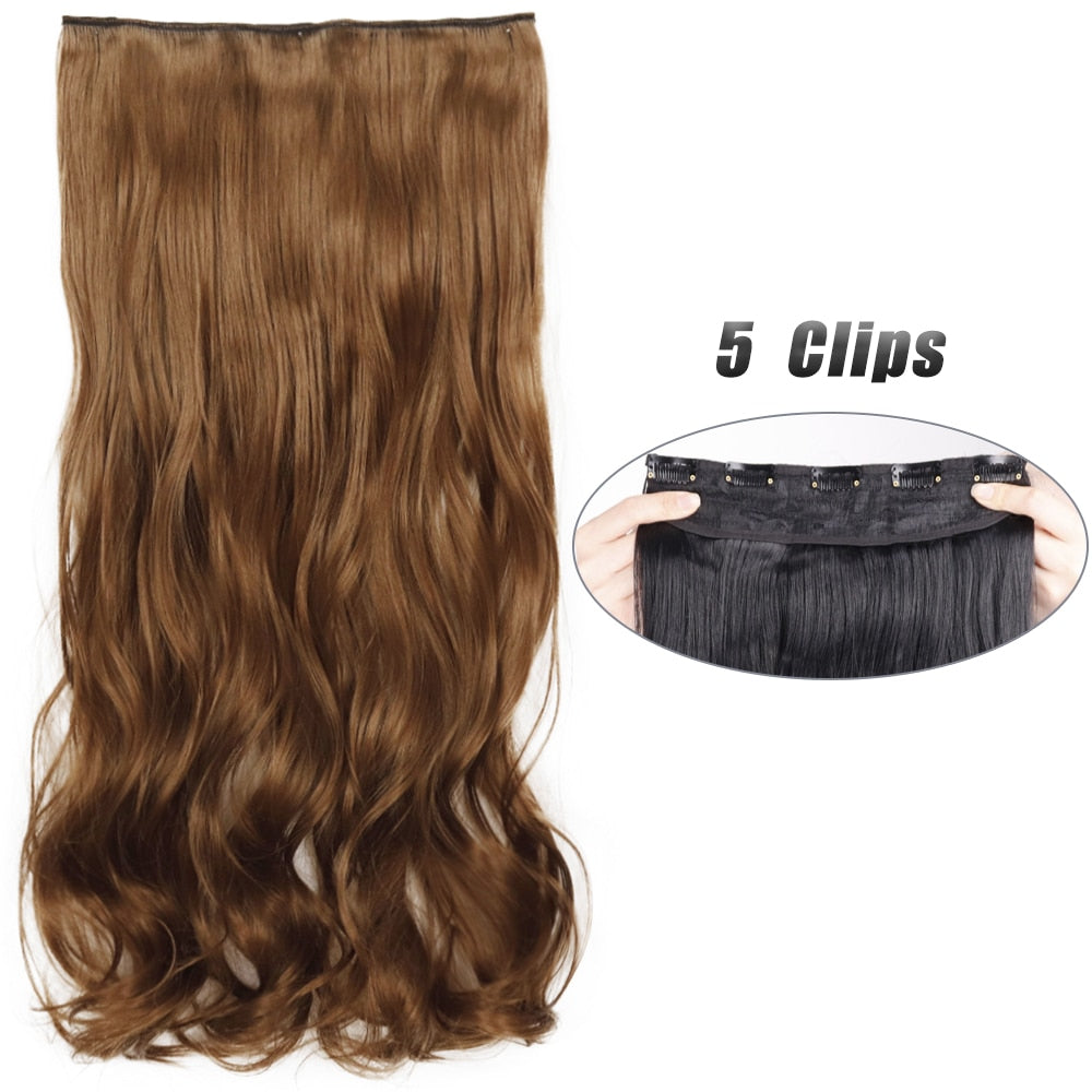 Synthetic 5 Clip In Hair Extensions Long Wave & Curly Hairstyle Hairpiece Natural Fake Hair