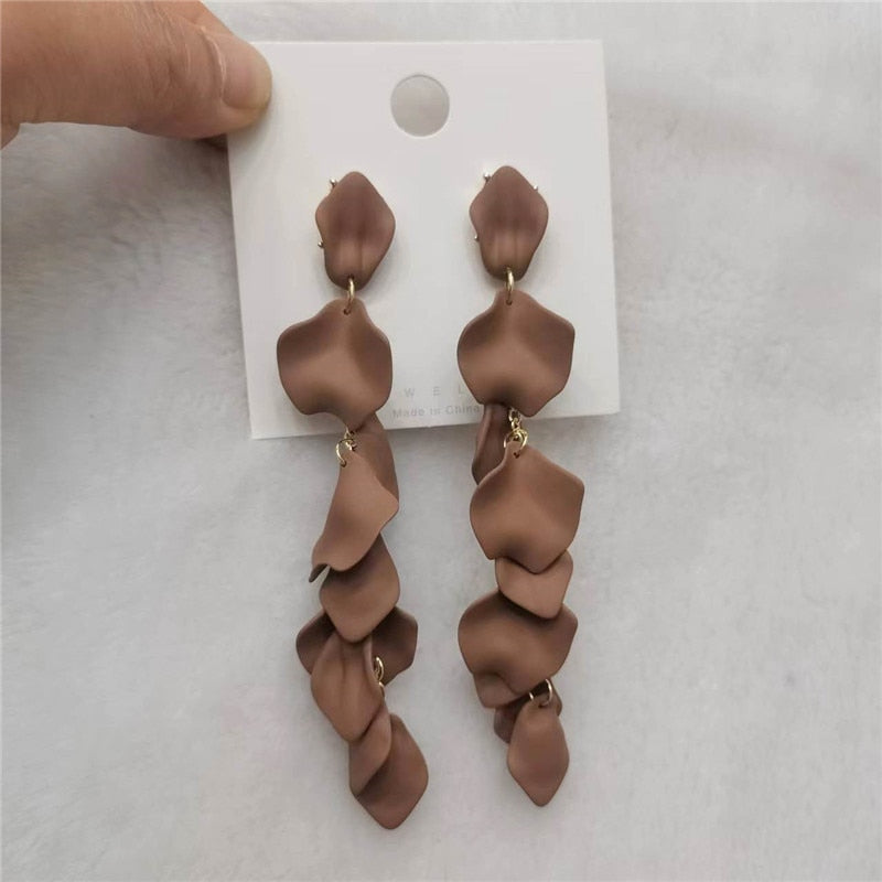 Exaggerated Acrylic Petal Flower Tassel Long Earrings Jewelry