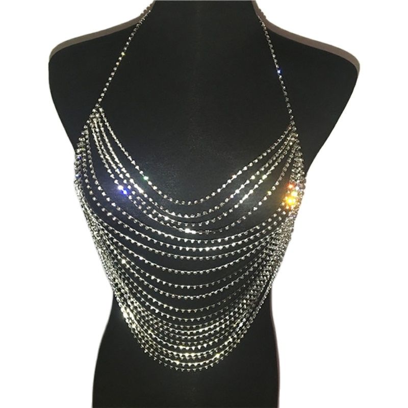 Gold Silver Glisten Crystal Rhinestone Tank Tops Multilayer Diamonds  Crop Tops Night Club