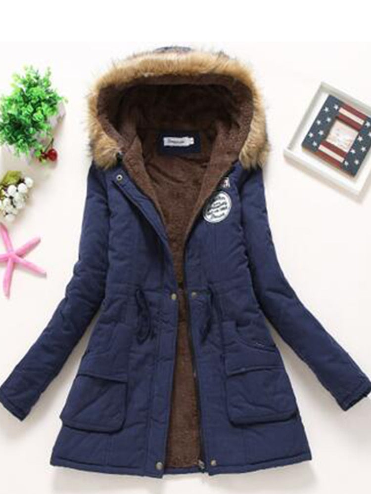 women cotton wadded hooded jacket medium-long casual parka thickness quilt snow outwear