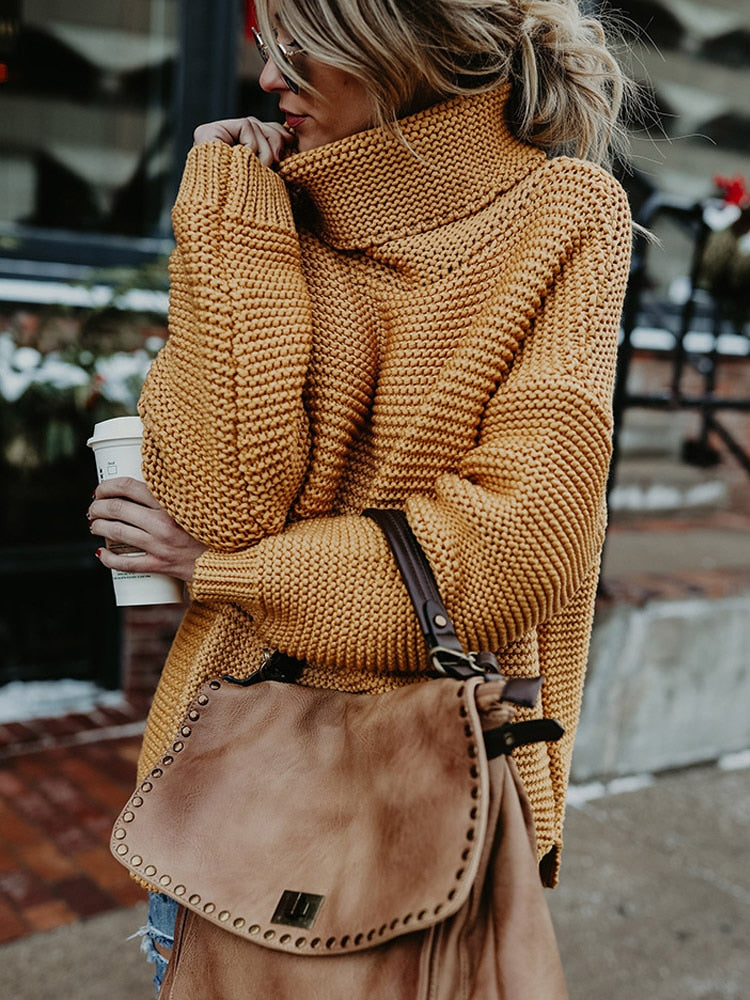 Pullover Thick Autumn Winter Clothes Warm Knitted Oversized Turtleneck Sweater