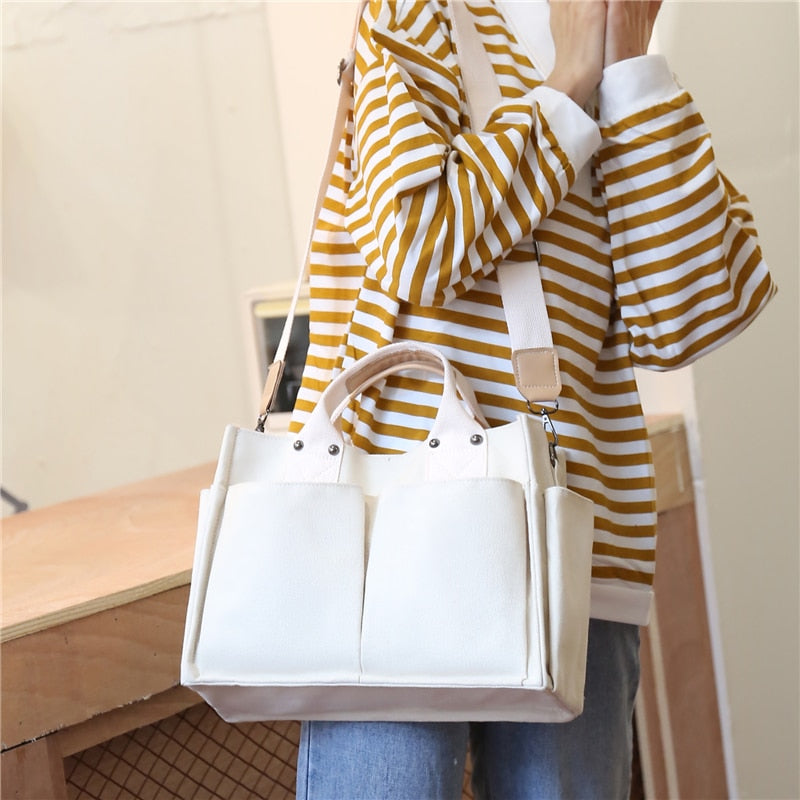 Simple Fashion Shoulder Bags For Women Waterproof Nylon Canvas Tote Bag With Pockets Crossbody Bag