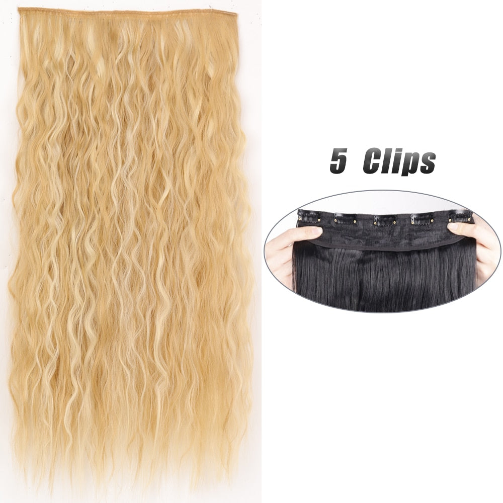 Synthetic 5 Clip In Hair Extensions Long Wave & Curly Hairstyle Hairpiece Natural Fake Hair