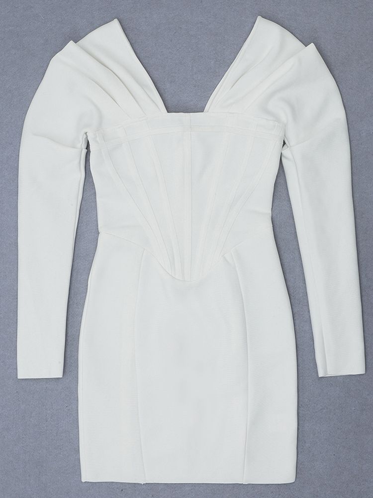 Mini Bodycon Off Shoulder White  Long Sleeves Dress