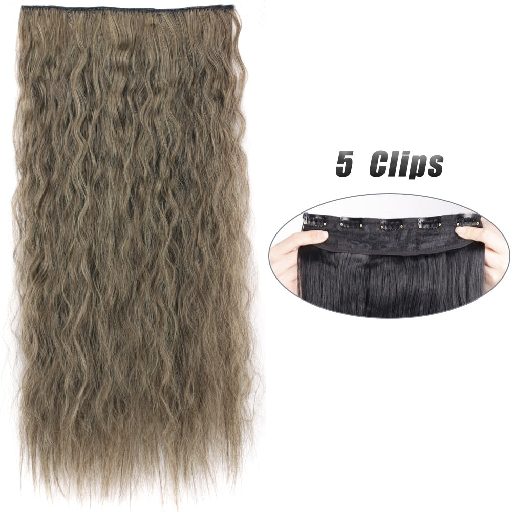 Synthetic 5 Clip In Hair Extensions Long Wave & Curly Hairstyle Hairpiece Natural Fake Hair