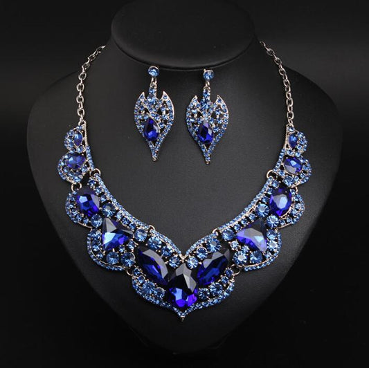 Banquet accessories short crystal necklace earrings High-grade electroplated alloy jewelry