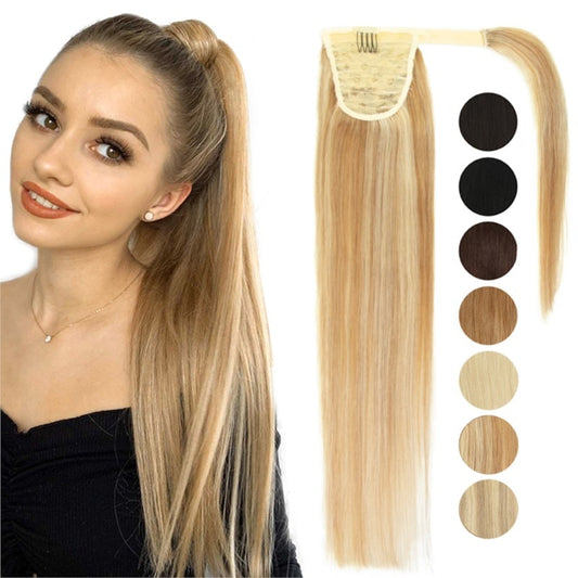 Ponytail Human Hair Remy Ponytail Hair Extension Wrap Around Natural Real Hair Straight